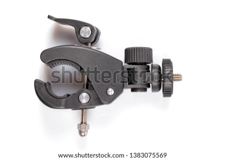 Accessory with clip for sports cameras isolated on white.