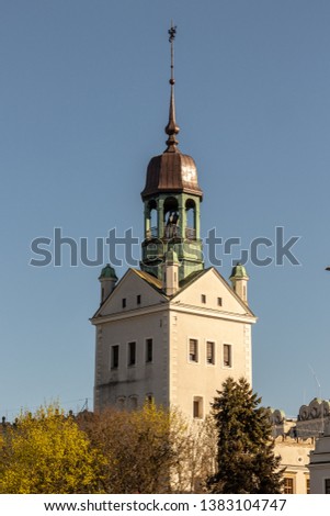 Historical city views with churches, castles and other old buildings at blue sky, Poland, Szczecin