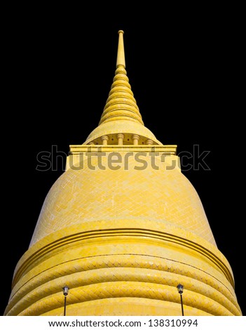 Large yellow and old pagoda with Black background.