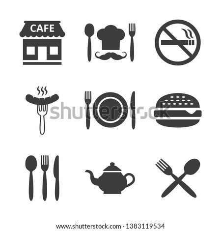 Restaurant and cafe icons set on white background. Vector illustration Royalty-Free Stock Photo #1383119534