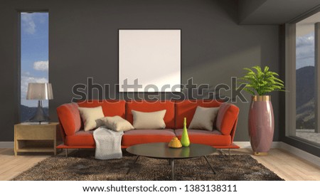 mock up poster frame in interior background. 3D Illustration