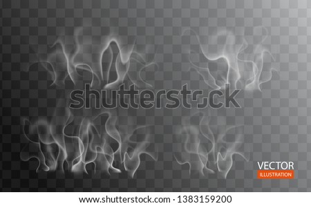 Realistic smoke effect for bbq party invitation, grill poster, hot food. White cloudiness, mist, smog, steam from coffee, tea on transparent background. Vector illustration for web pages and menu.