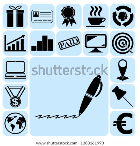Set of 17 business icons, symbols or pictograms. Collection. Detailed design. Vector Illustration.