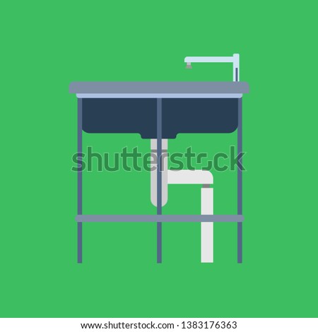 Sink flat icon bathroom faucet equipment kitchen interior. Ceramic washbasin domestic house furniture vector