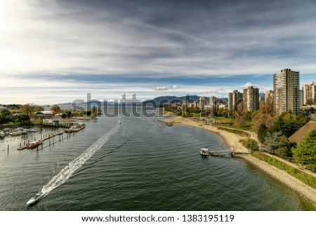 spring view of Burrard Inlet near sunset time
