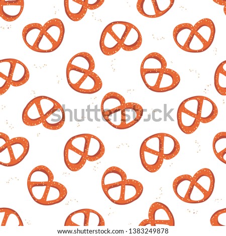 Seamless pattern with pretzels and salt on white background. Good design for wrapping paper, textile, website backdrop or wallpaper. Oktoberfest concept.