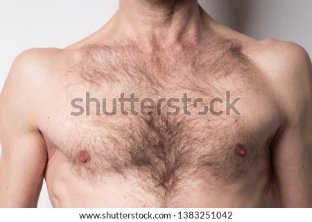 body part: hairy Breasts skinny adult men. concept: fluorography and treatment of lung, heart and chest diseases