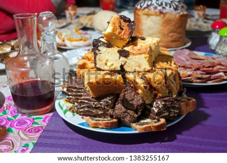 delicious Easter and a feast table of Orthodox Christians and Catholics