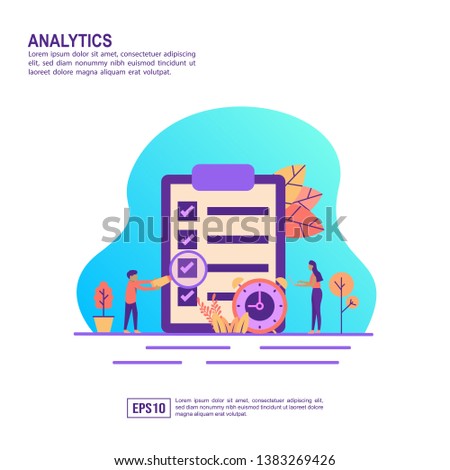 Vector illustration concept of analytics. Modern illustration conceptual for banner, flyer, promotion, marketing material, online advertising, business presentation