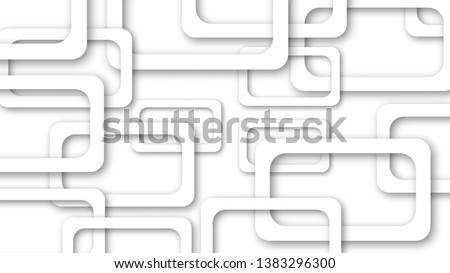 Abstract illustration of randomly arranged gray rectangle frames with soft shadows on white background