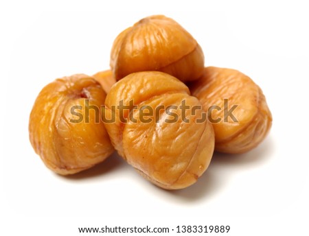 chinese food, peeled roasted chestnut on white background Royalty-Free Stock Photo #1383319889