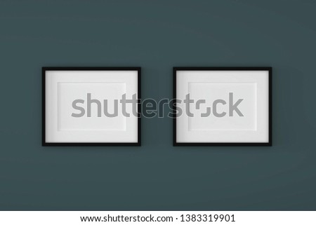 Blank black picture frame template for place image or text inside on the wall.