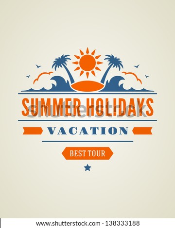 Retro summer design poster. Summer holidays typography. Vector illustration.