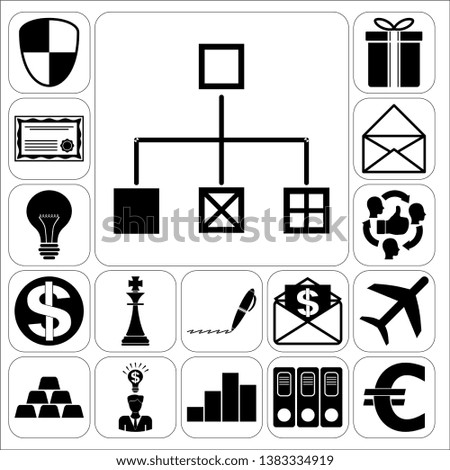 Set of 17 business icons, pictograms, symbols. Collection. Flat design. Vector Illustration.