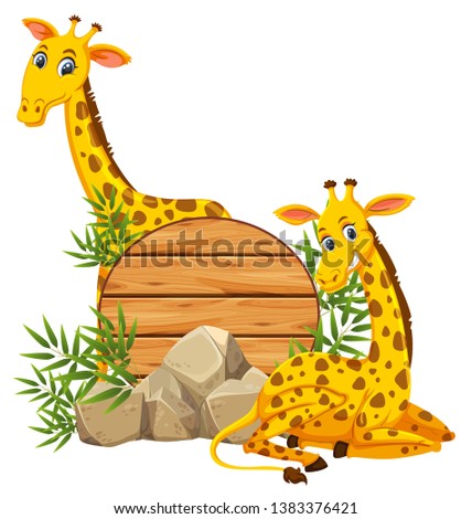 Giraffe on wooden bannner illustration