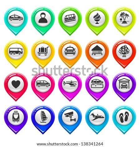 Map marker with icons-set six . Vector illustration 10eps