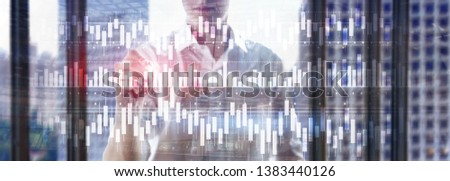 Candles chart diagram graph stock trading investment business finance concept mixed media double exposure virtual screen.