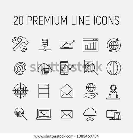 Simple collection of SEO related line icons. Thin line vector set of signs for infographic, logo, app development and website design. Premium symbols isolated on a white background.