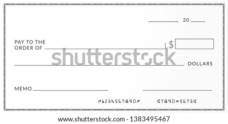 Bank check template. Checkbook page background with empty fields. Royalty-Free Stock Photo #1383495467