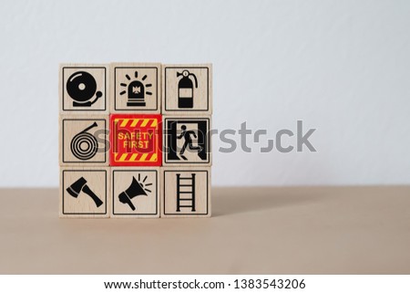 Wood block Stacking with Fire and safety icons