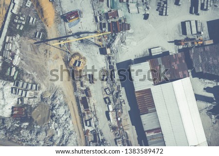 Aerial top view of industrial place. Photo made by drone from above.