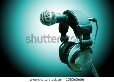 microphone and headphones. Concept audio and studio recording