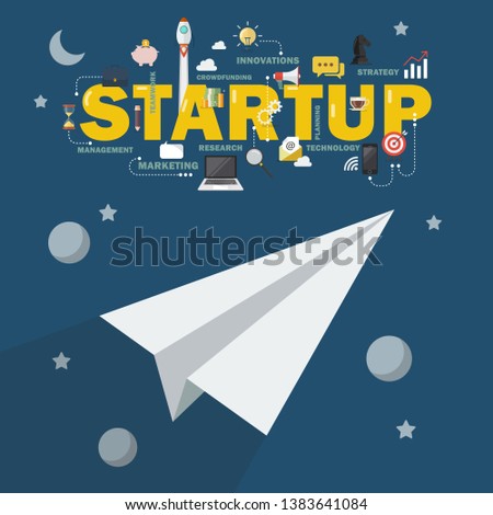 Paper rocket in space business startup concept. Vector illustration