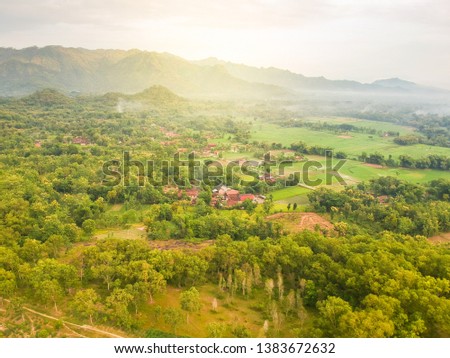 aerial view countryside at morning 