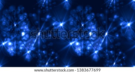 Vector Seamless Shiny Blue Background, Magic Lights in the Dark, Abstract Underwater World Backdrop.