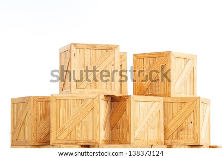 Old Wooden box isolated on white background transport cargo case industrial packaging parcel mail fragile transportation boxed wooden container package logistics storage timber  Royalty-Free Stock Photo #138373124