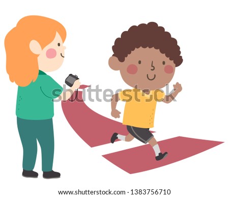 Illustration of Kids Using Timer to Measure the Speed of the Runner