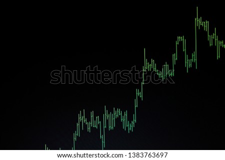 Display of quotes pricing graph visualization, Charts of financial instruments with various type of indicators including volume analysis for professional technical analysis on the monitor.