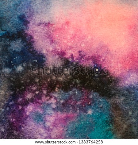 Color paper textured background, Illustration, Art abstract galaxy watercolor hand painting, Cosmic Night with star textured background, banner