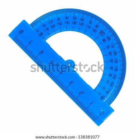 Blue plastic protractor, isolated on a white background