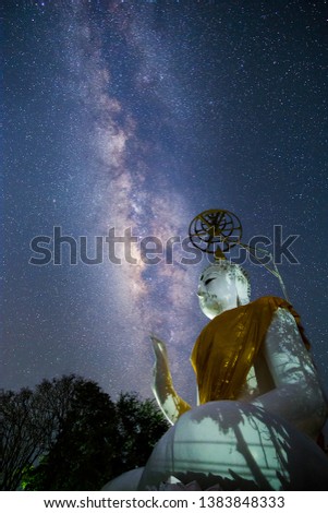 Milky Way Over the Buddha Statue., Thailand