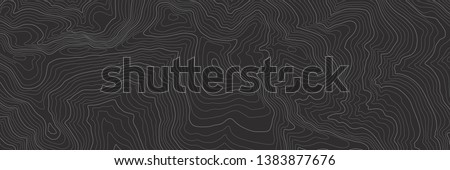 The stylized height of the topographic contour in lines and contours. The concept of a conditional geography scheme and the terrain path. Black & White. Ultra wide size. Vector illustration. Royalty-Free Stock Photo #1383877676