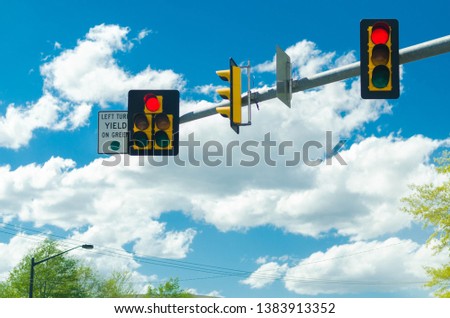 traffic light is red. USA . stop at the red light on a traffic light 