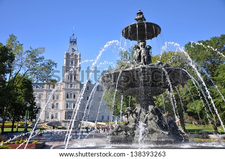 Quebec Parliament Building is a Second Empire architecture built in 1886 in Quebec City, Quebec QC, Canada. Historic Quebec City is a UNESCO World Heritage Site.  Royalty-Free Stock Photo #138393263