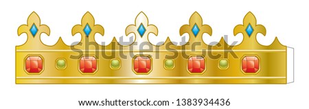 Golden paper Crown template. For parties birthdays and awards. Vector.