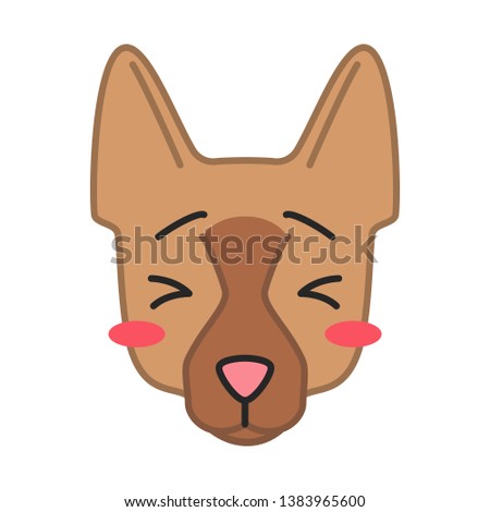 German Shepherd cute kawaii vector character. Dog with suffering muzzle. Persevering doggie. Flushed animal with squinting eyes. Funny emoji, sticker, emoticon. Isolated cartoon color illustration