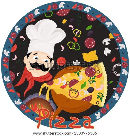 cover background illustration, on the theme of Italian pizza cuisine, for decoration and design sticker of ingredients vector EPS 10