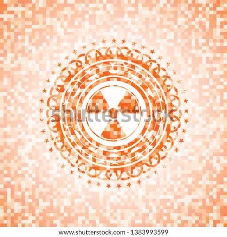 nuclear, radioactive icon inside abstract orange mosaic emblem