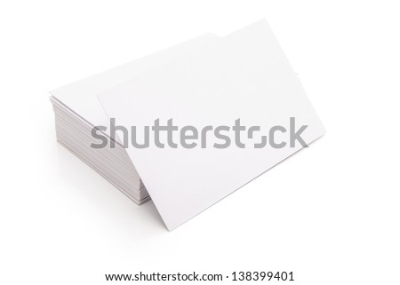 blank business cards stack up on white with clipping path, good for text & logo