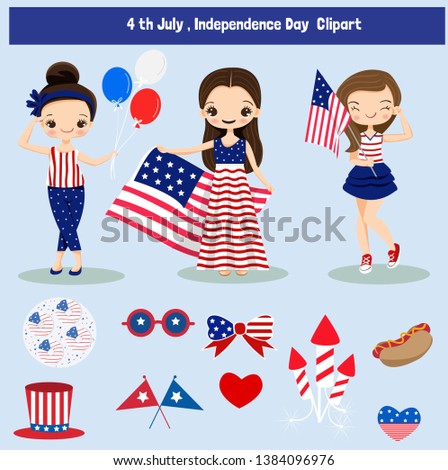 cute cartoon and elements 4th july , independence day vector