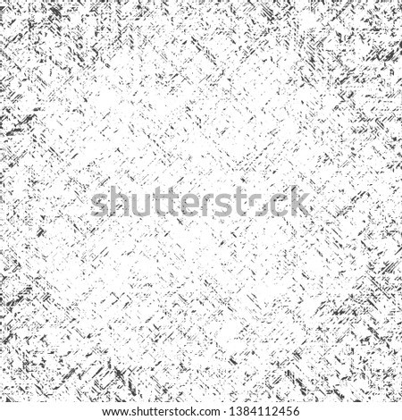 Vector textured square scratched black-white abstract grunge background. Black scratches on a white backdrop. Imitation of a wall with unevenly scratched plaster