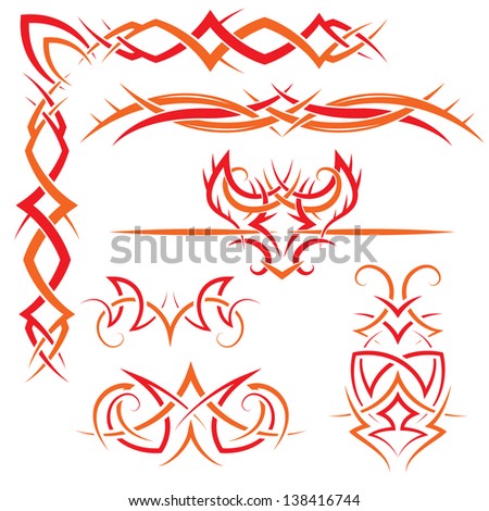 vector set of gothic patterns for design. Red and orange