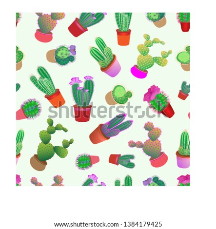  pattern different cacti background with vases and flowers