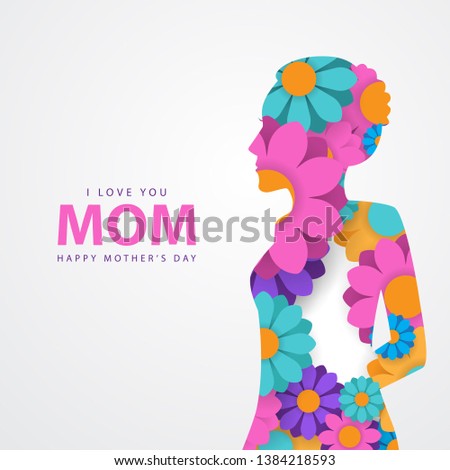Creative happy mothers day illustration with flower and colorful, cute design mothers day, I love you mom greeting, vector EPS10