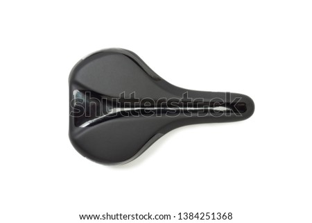 Black leather bicycle saddle isolated on white background. Top view.