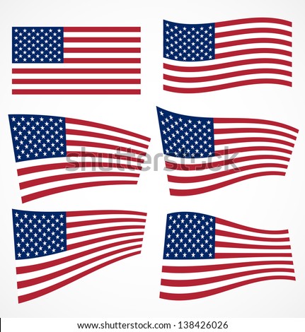 Set of american flags. Vector illustration